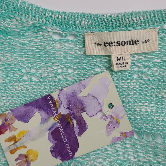 EE:SOME Womens Knit Cardigan Sweater Top Shirt Green White Button Down Size M L - Picture 10 of 12
